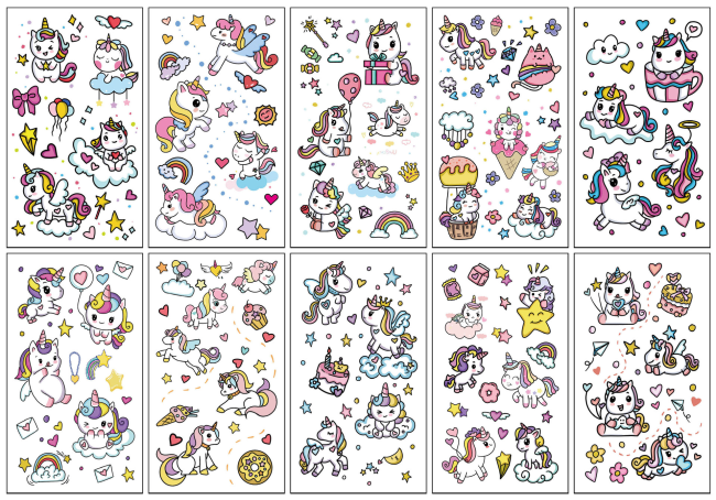 Cartoon Uni-Corn Temporary Tattoo Stickers Water-Proof Body Art for Kids Cute Children & Mermaid Dinosaur Animals