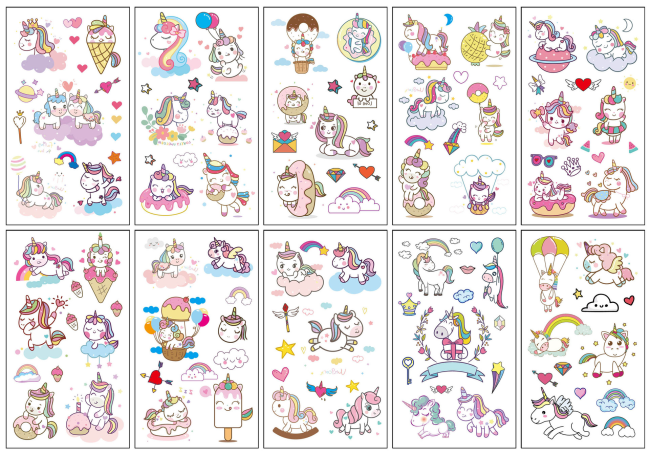 Cartoon Uni-Corn Temporary Tattoo Stickers Water-Proof Body Art for Kids Cute Children & Mermaid Dinosaur Animals