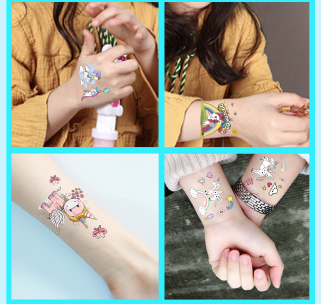 Cartoon Uni-Corn Temporary Tattoo Stickers Water-Proof Body Art for Kids Cute Children & Mermaid Dinosaur Animals