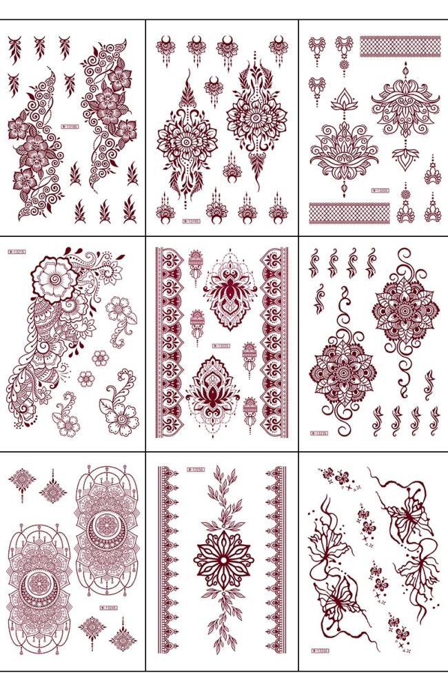 New Brown Lace Temporary Henna Tattoo Sticker Waterproof Paper Design for Temporary Tattoos