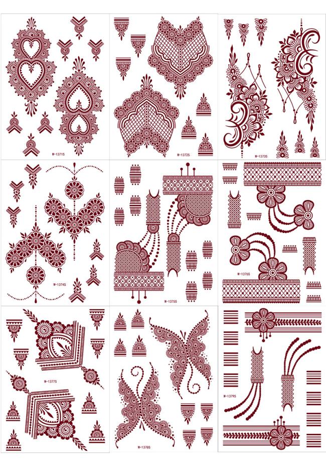 Cross Border Waterproof Printed Temporary Tattoo Suit Brown Lace White Paper for Weddings Events Body Tattoo Stickers
