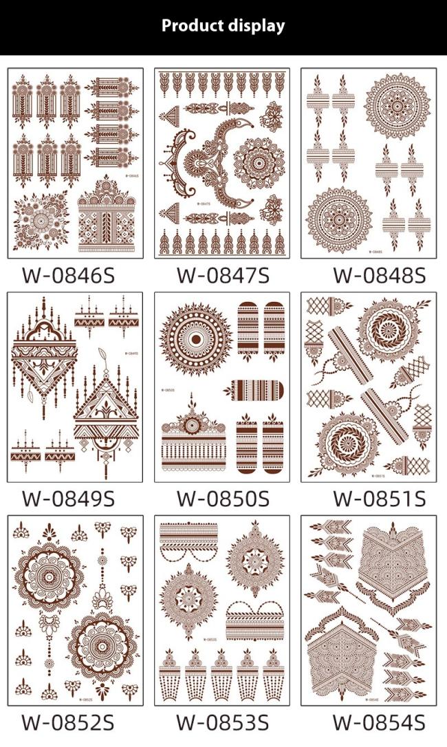 Cross Border Waterproof Printed Temporary Tattoo Suit Brown Lace White Paper for Weddings Events Body Tattoo Stickers