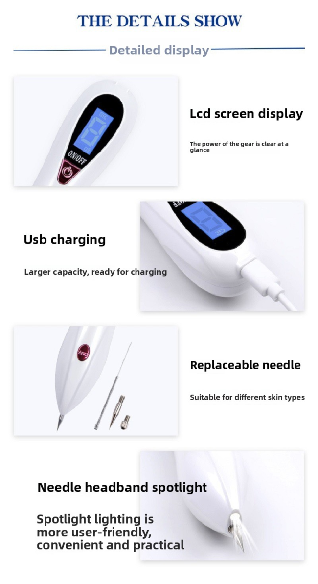 Rechargeable Nine-Speed ABS Dot Pen Handheld LED Indicator and USB Plug for Home Beauty Freckle Spot Removal