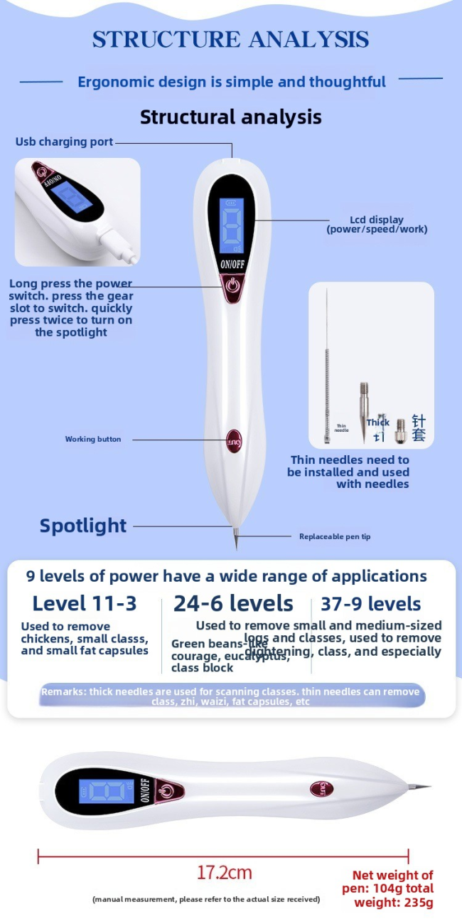 Rechargeable Nine-Speed ABS Dot Pen Handheld LED Indicator and USB Plug for Home Beauty Freckle Spot Removal
