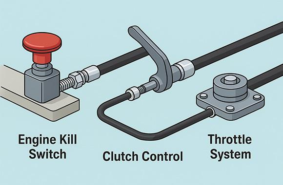 Industrial application of Phidix T-Flex pull-only cable in engine kill switches, clutch controls, and throttle systems