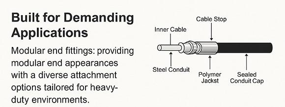 Internal construction of Phidix Pull-Only Tension Control Cable with sealed core and conduit protection