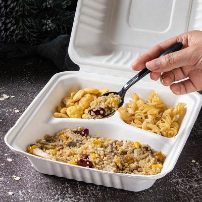 China 8in 9in Biodegradable Sugarcane Bagasse Clamshell Freezable Fast Food Container Tableware for sale