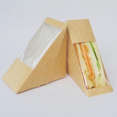 China Brown Kraft Food Paper Cardboard Takeaway Lunch Packaging Sandwich Box With Window for sale