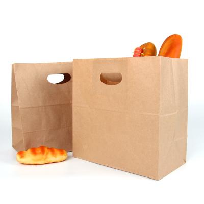 China Recycled 4LBS Die Cut Food Packaging Paper Bag Handle Gift Shopping Bag 150GSM for sale