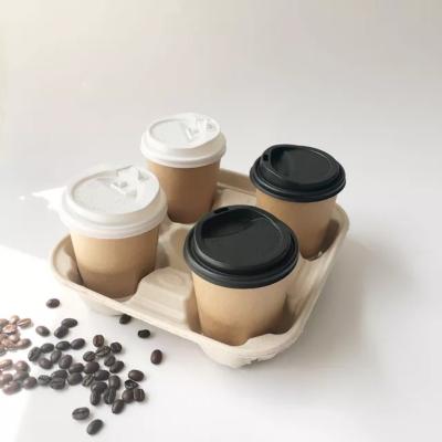 China Plastic Free Biodegradable Bagasse Tableware 2/ 4 Cup 28g Take Out Paper Cup Carrier for sale