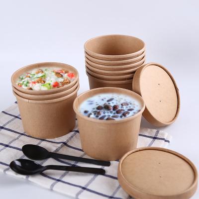 China PLA Coating Disposable Biodegradable Take Out Containers Kraft Paper Soup Bowl 16oz 24oz for sale