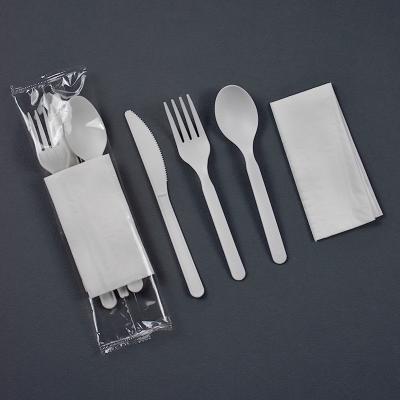 China 6inch Biodegradable Cornstarch Tableware Individually Wrapped Disposable Cutlery Set for sale