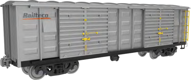 Side view of Railway 191 Covered Wagon displaying loading doors and structural details