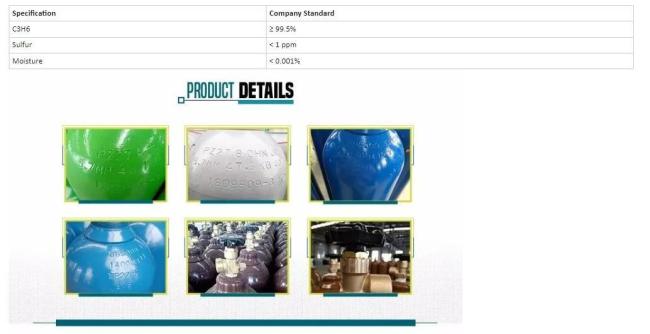 High Purity 99.5% Propene R1270 C3h6 Gas