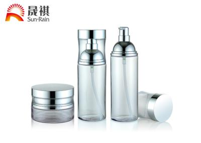 China Empty round transparent cosmetic bottles and jars set 100ml 120ml 50g for sale
