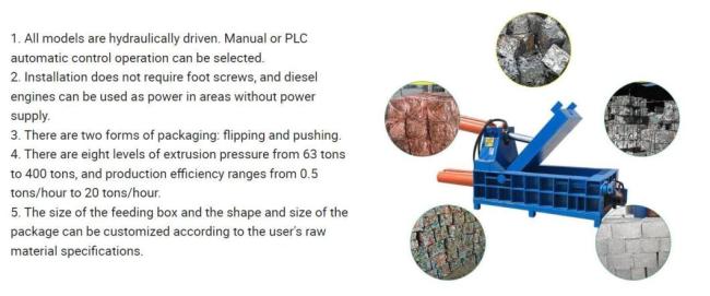 Briquetting Production Used Car Metal Baler Hydraulic Baling Press for Market Recycling