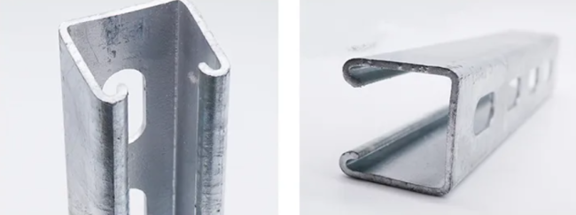 Close-up of stainless steel profile surface finish