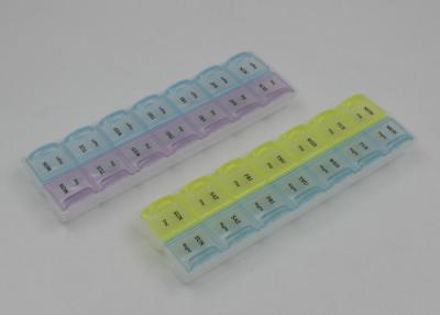China 21.5*6.3*2.5cm 2 Week Pill Organizer With Colored Lid For Kid And Adult for sale