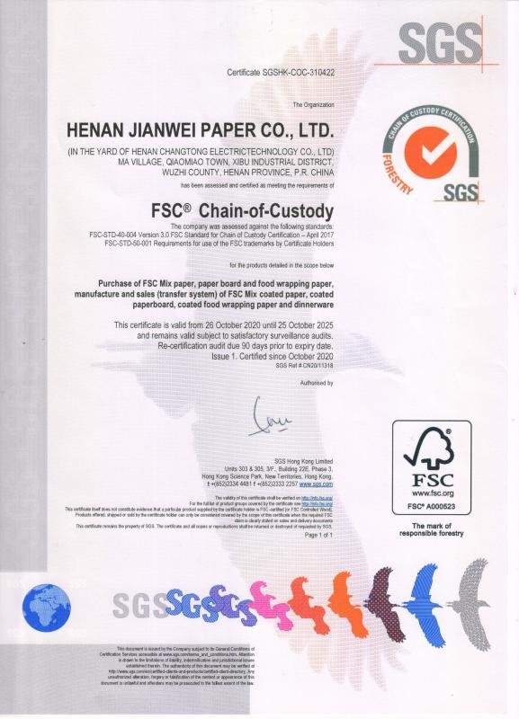 Test report - Henan Jianwei Paper Co., Ltd.