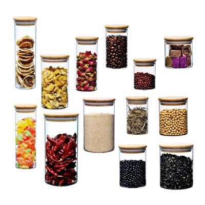 China Bamboo Lid Glass Storage Bottle , Kitchen Storage Containers Glass Material for sale