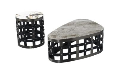 Chine Table à café en céramique en marbre à grille hauteur 400 mm Luxe contemporain à vendre