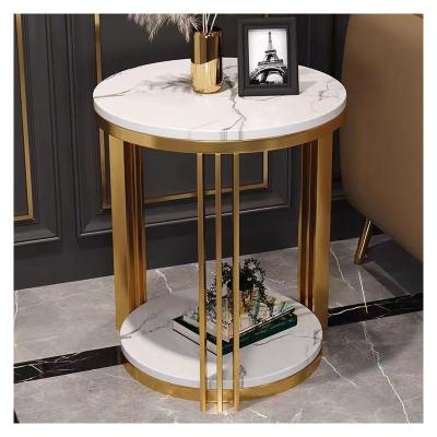 China Steel Base Ceramic Top Side Table , Titanium Antique Marble Coffee Table for sale
