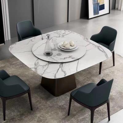 China Luxe Haven Ceramic Marble Top Dining Table Unique Square Top Dining Table With Lazy Susan for sale
