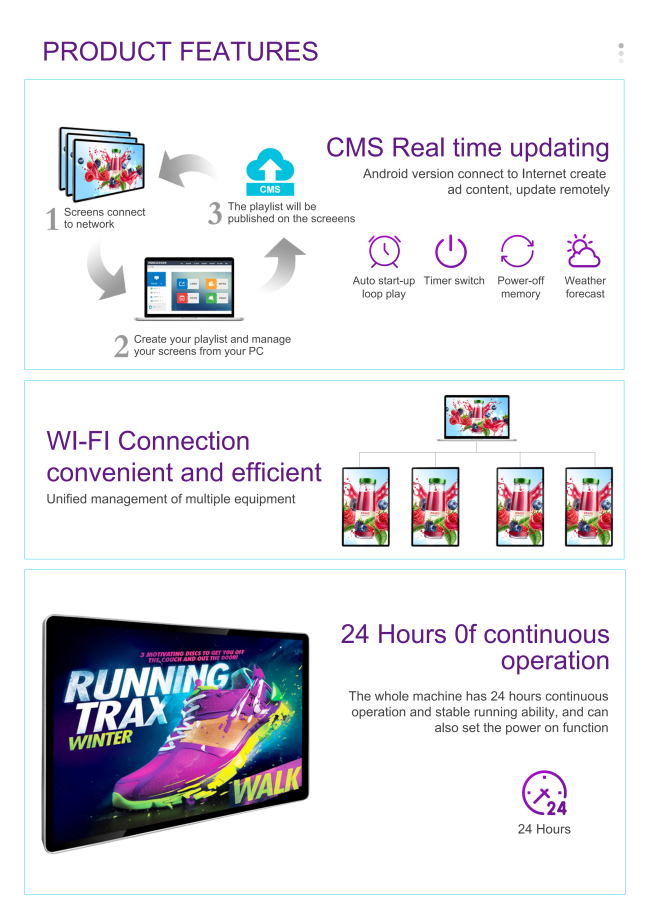 Wall Mount Interactive Touch Screen Digital Signage Usage Time and Cloud CMS