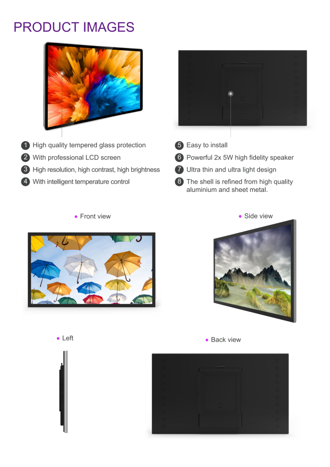 Wall Mount Interactive Touch Screen Digital Signage Display in Different Parts