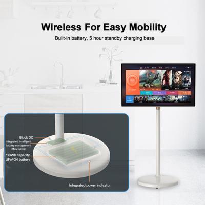 China 32 Inch Indoor Portable Smart Touch Wireless Android LCD Rotatable Display With Rechargeable Battery Moveable Base for sale
