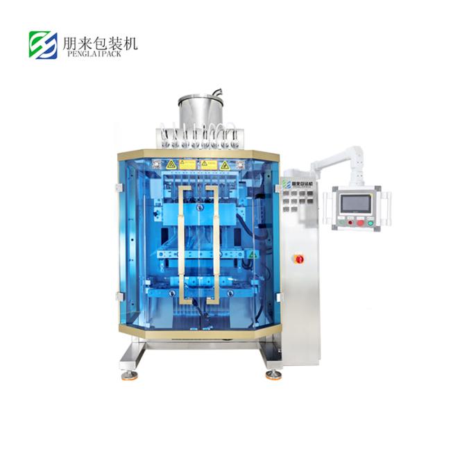 Multi-lane liquid pouch packing machine in operation