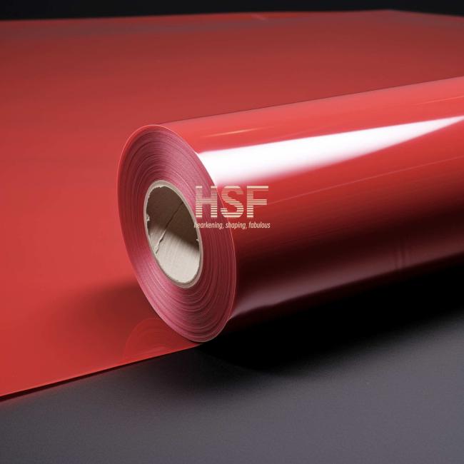 Close-up view of red silicone coated release film surface