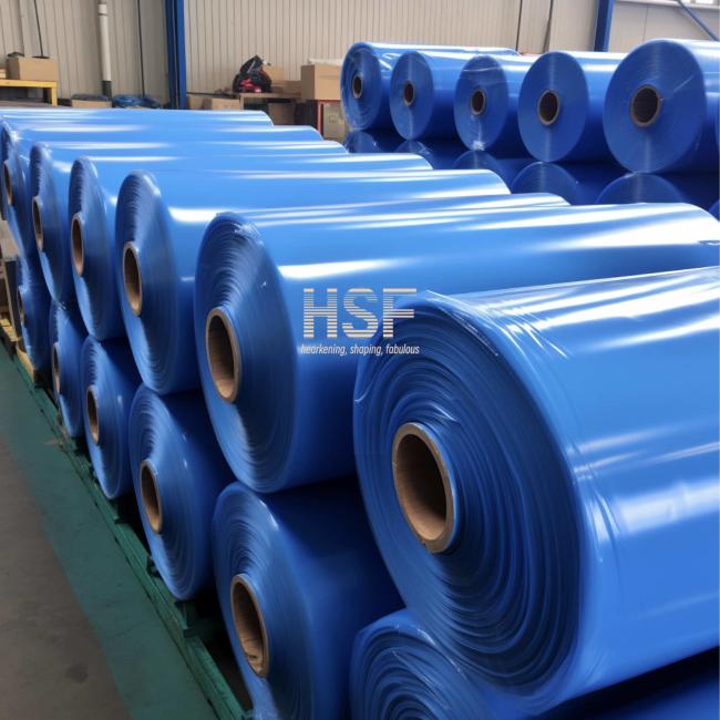 Close-up view of blue silicone coated release film surface and coating