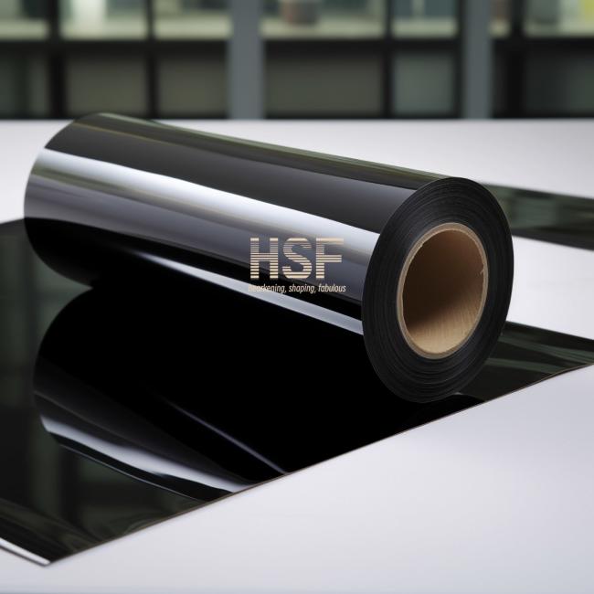 Close-up view of black polyester release film surface