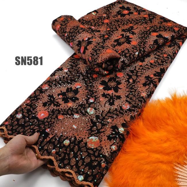 Unique shiny flocking velvet lace with sequins african lace Senegal fabric for party