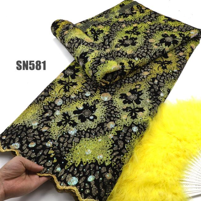 Unique shiny flocking velvet lace with sequins african lace Senegal fabric for party
