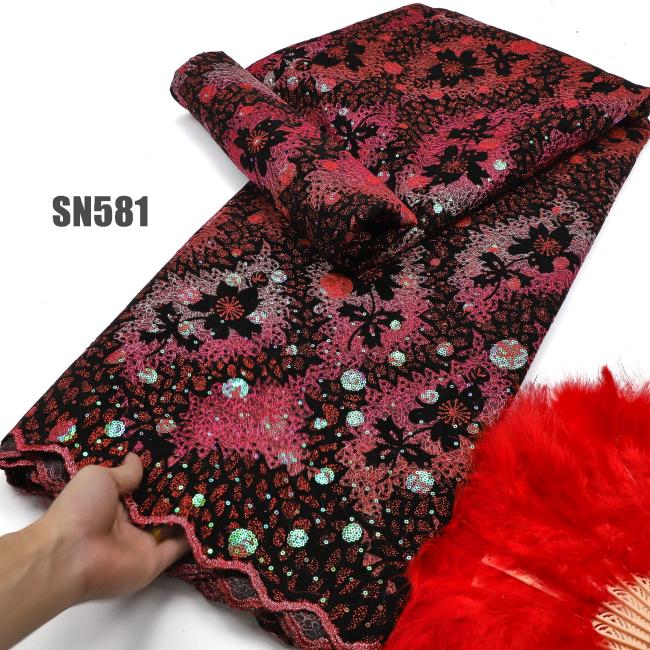 Unique shiny flocking velvet lace with sequins african lace Senegal fabric for party