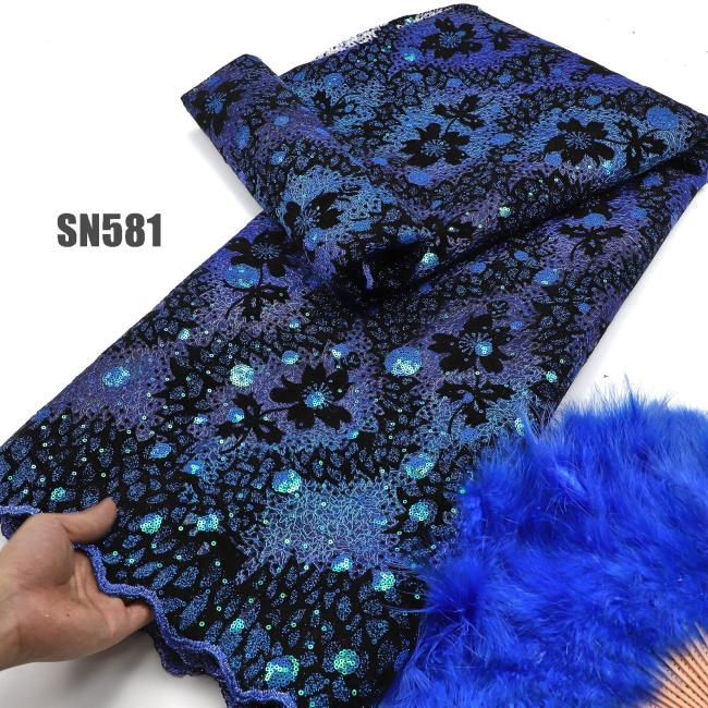 Unique shiny flocking velvet lace with sequins african lace Senegal fabric for party