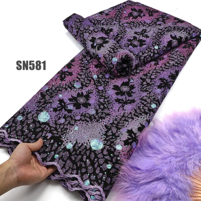 Unique shiny flocking velvet lace with sequins african lace Senegal fabric for party