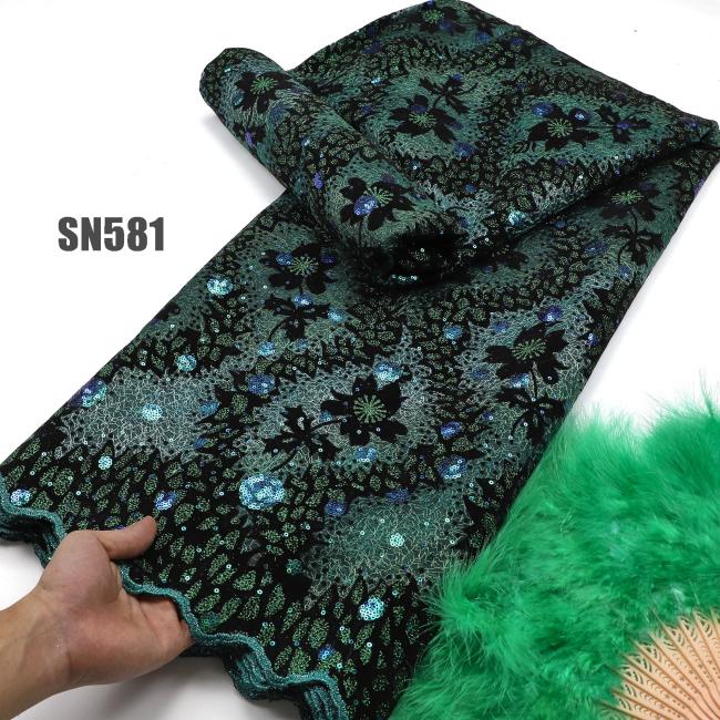 Unique shiny flocking velvet lace with sequins african lace Senegal fabric for party