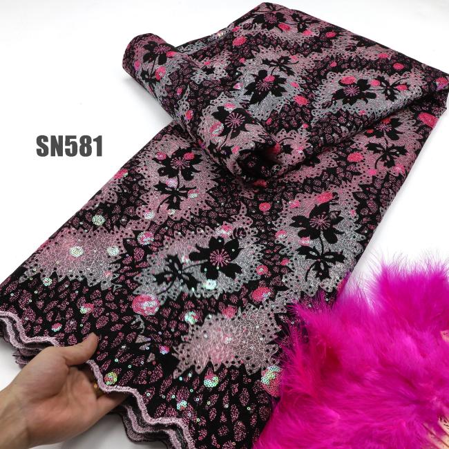 Unique shiny flocking velvet lace with sequins african lace Senegal fabric for party