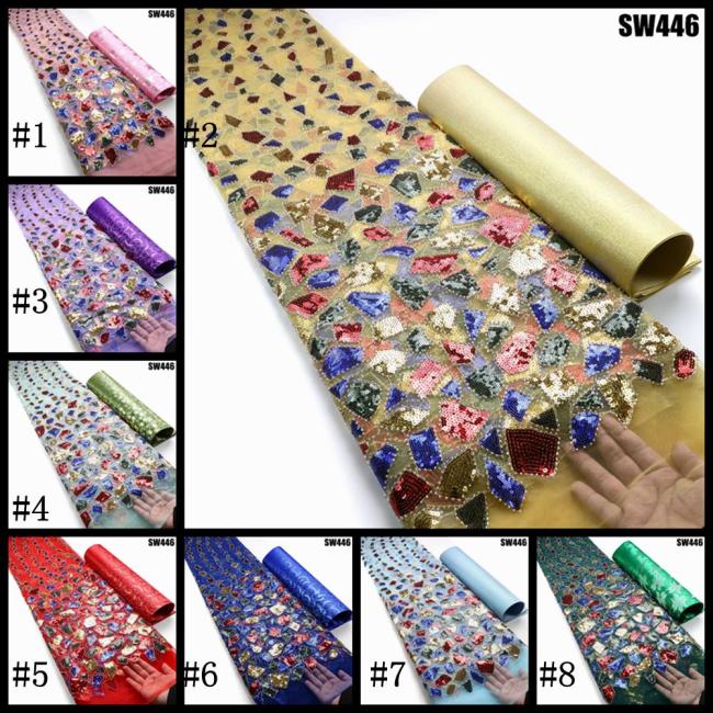High quality shiny sequins lace african lace embroidery fabric Nigerian lace fabric for wedding dress women clothing