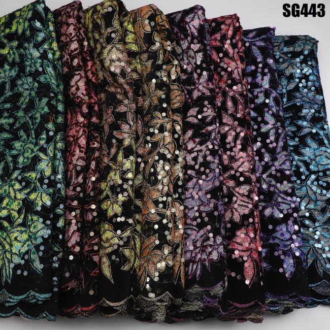 African lace fabric Unique flocking velvet lace Ghana fabric for party