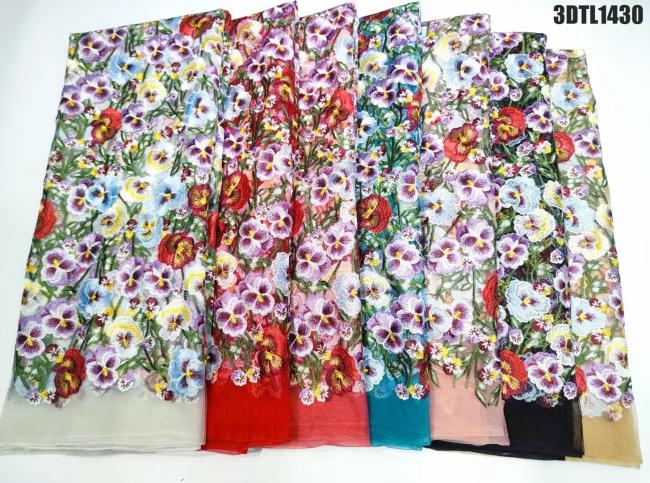 2023 3D flowers lace with sequins african lace fabric embroidery fabric for bridal wedding dress french net lace for party