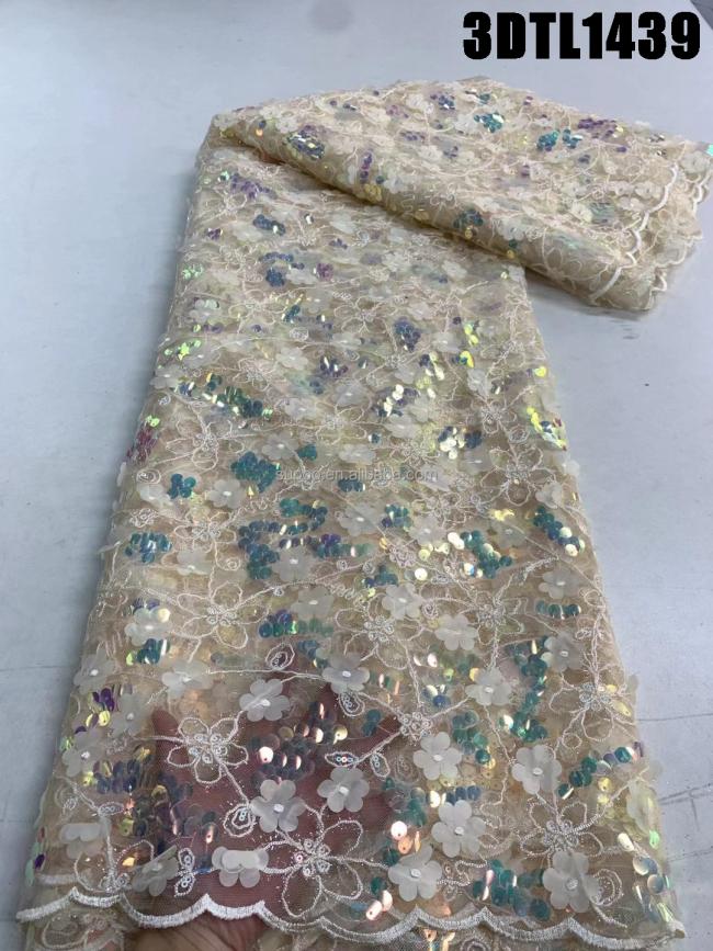 Dubai 3d embroidery lace heavy beaded luxury 3D lace fabric