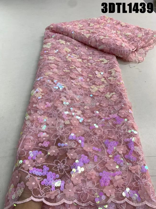 Dubai 3d embroidery lace heavy beaded luxury 3D lace fabric