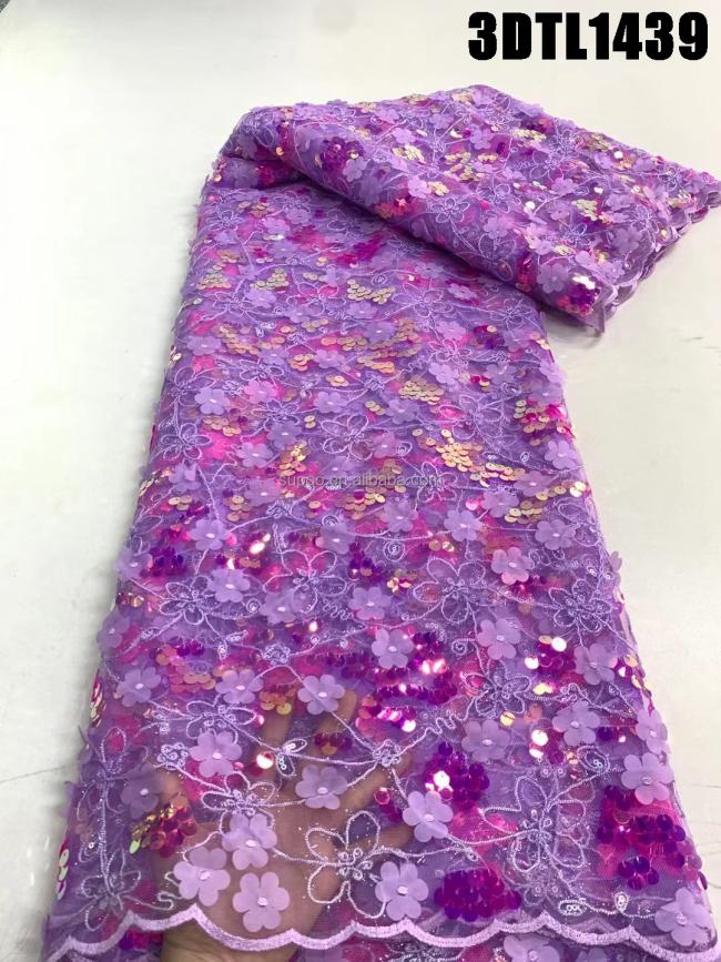 Dubai 3d embroidery lace heavy beaded luxury 3D lace fabric