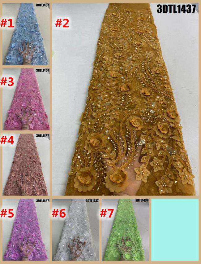 3D flowers lace embroidery Beaded lace fabric African Lace Fabric bridal wedding dress