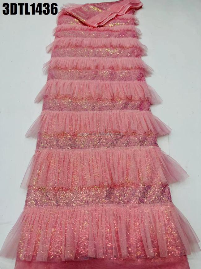 wholesale factory price 3d lace fabric bridal lace textile/ handmade 3d pearl lace for wedding dress