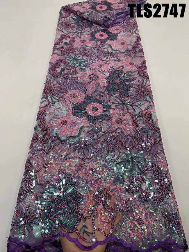 2023 High Quality Friendly lace with sequins fabric selling for african market